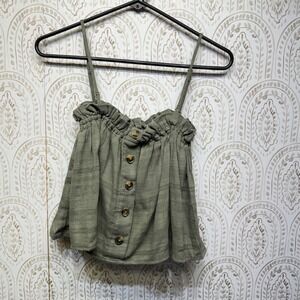 American Eagle Camisole Top Women Large Green Ruffle Button Front Cropped Cami
